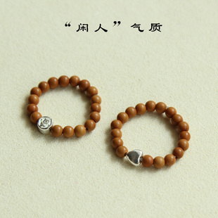橄榄核戒指女高级感串珠纯银素圈食指适合手粗男新款潮胖mm碎银子