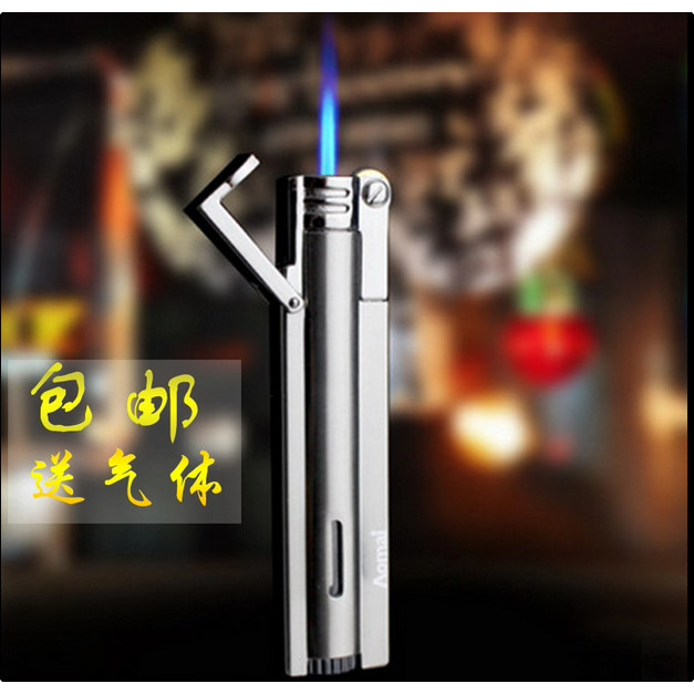 奥麦Aomai直冲充气打火机防风男士创意砂轮定火金属定制刻字男士