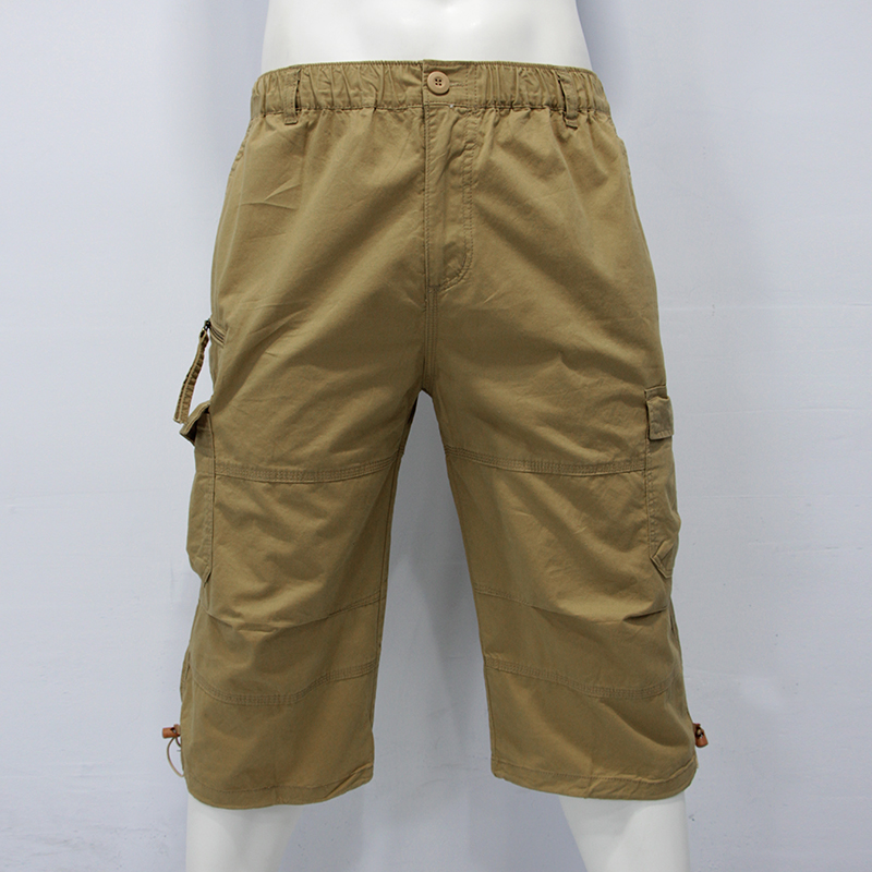 外贸夏季男纯棉水洗多口袋工装裤户外纯色休闲宽松短裤马裤七分裤