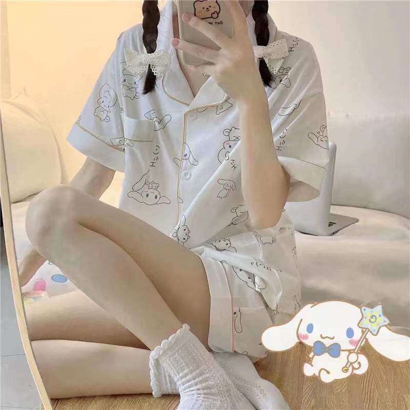 夏季日系甜美牛奶丝薄款睡衣套装