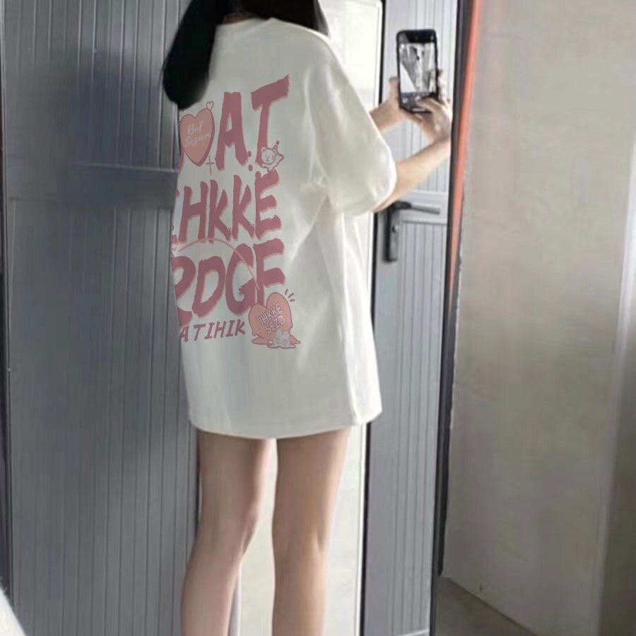 嘻哈字母印花宽松短袖T恤女夏