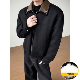 双层领拼接撞色新国标90白鸭绒羽绒服男款冬季轻薄短款棉衣夹克潮