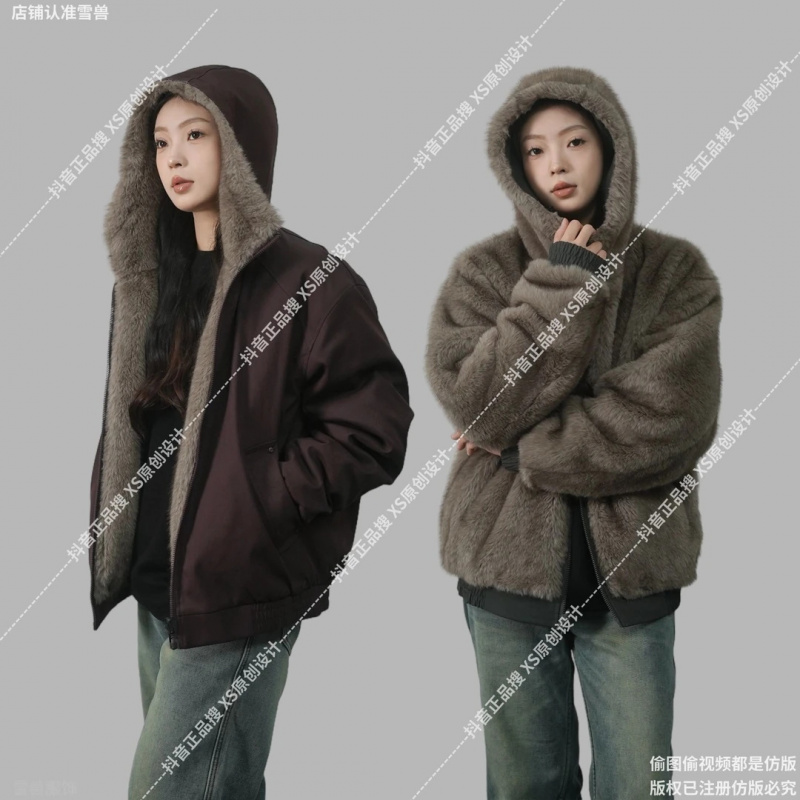 雪兽同款连帽两面穿座山雕棉衣潮