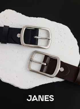 简束纯牛皮百搭针扣黑色男士真皮腰带装饰牛仔裤西裤牛皮皮带男潮