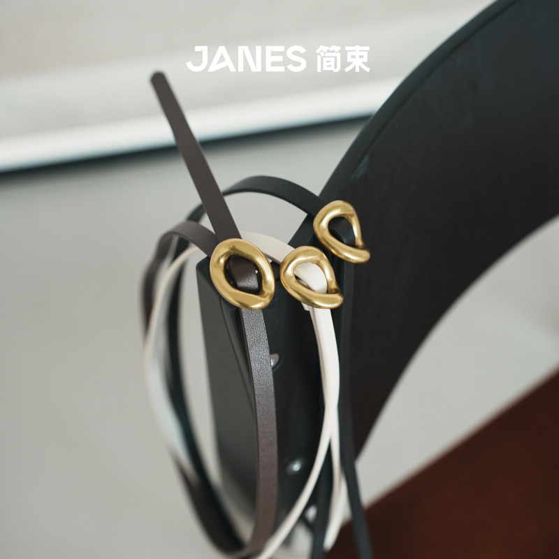 JANES简束小众免打孔真皮皮带女时尚头层牛皮打结细腰带百搭裙子