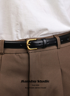 简束复古百搭ins风女士真皮细腰带装饰西裤牛皮皮带女新款裤带潮
