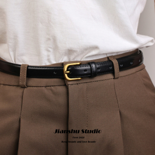 裤 牛皮皮带女新款 带潮 饰西裤 简束复古百搭ins风女士真皮细腰带装