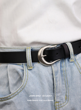 简束中古牛皮植鞣女士皮带个性牛角腰封装饰大衣西裤带真皮腰带女