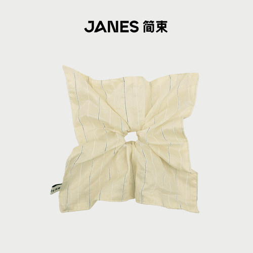 JANES简束复古蓝白条纹真丝方巾发圈女高级感2026新款发饰头绳