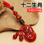 高档红玛瑙十二生肖汽车钥匙挂件创意男女腰扣本命年牛饰品链平安