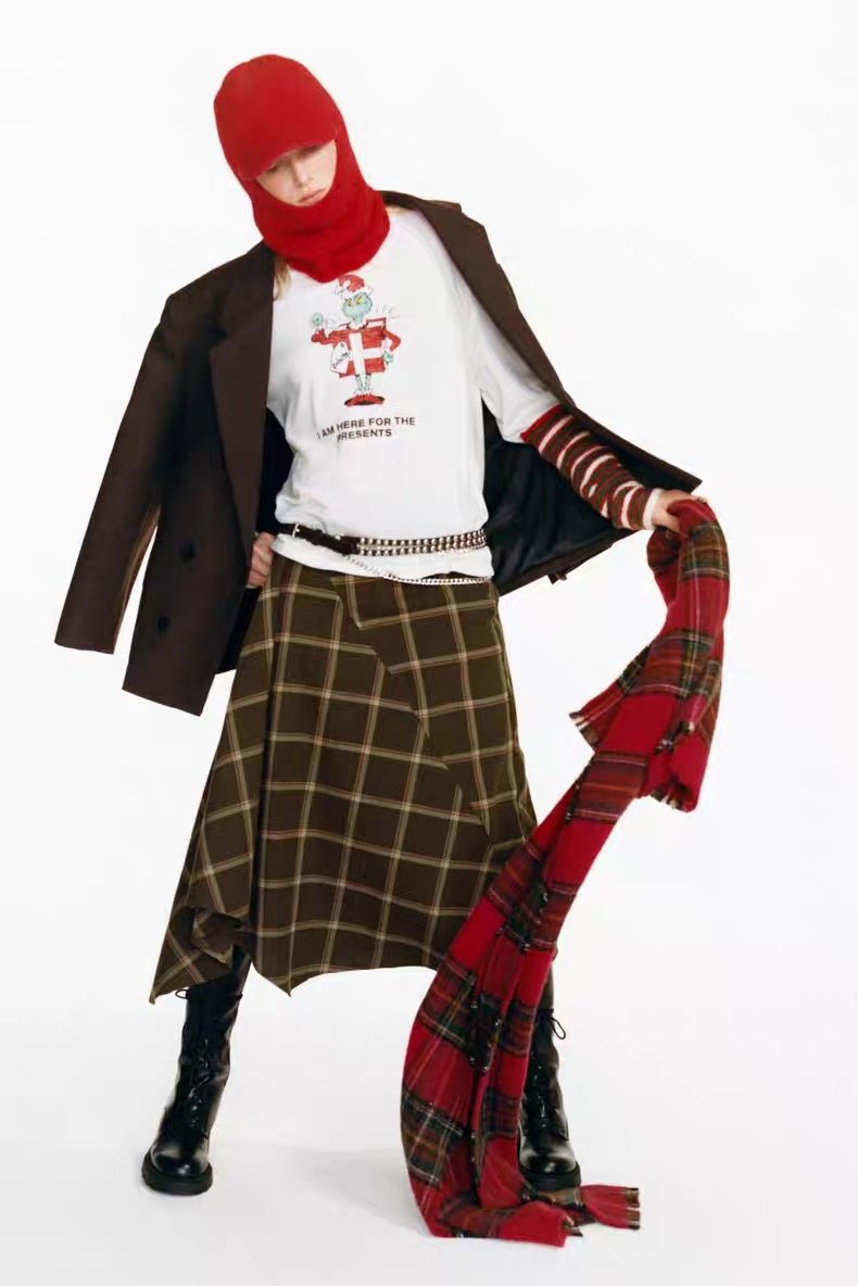 Z家冬季女新年红格子纹羊毛流苏围巾披肩长款加厚围脖0653001600