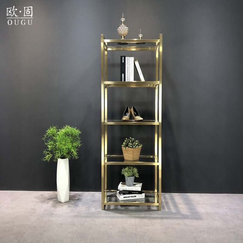 服装店鞋包展示柜高档拉丝钛金色不锈钢定制鞋子帽子包包陈列架