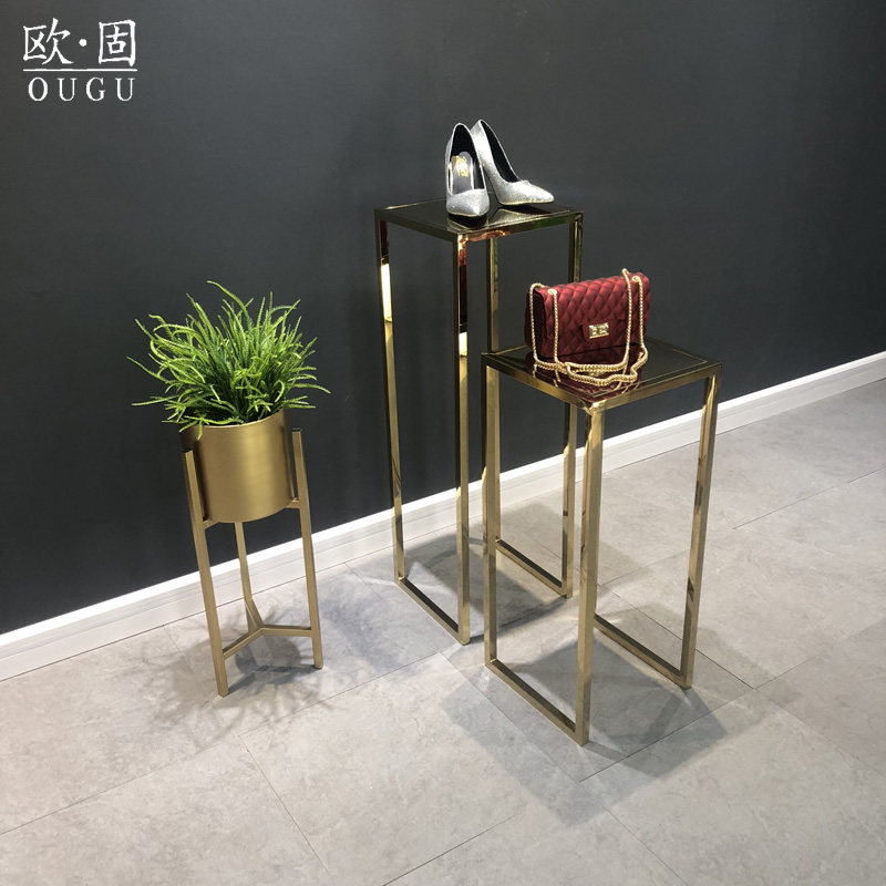 不锈钢橱窗展示架流水台服装店落地展示架包包陈列架子高低展示台