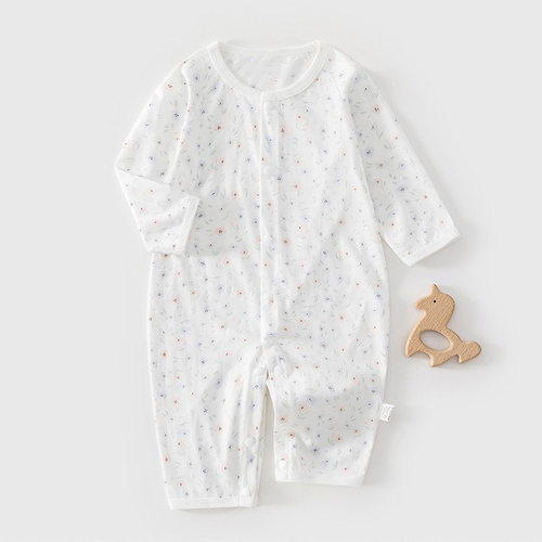 夏季薄款纯棉新生儿长袖连体衣