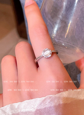 新中式闪钻猫眼石戒指2026女轻奢感小众设计精致白月光食指戒指环