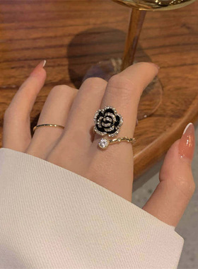 小众设计山茶花戒指女轻奢感夸张独特2026装饰花朵开口食指大指环