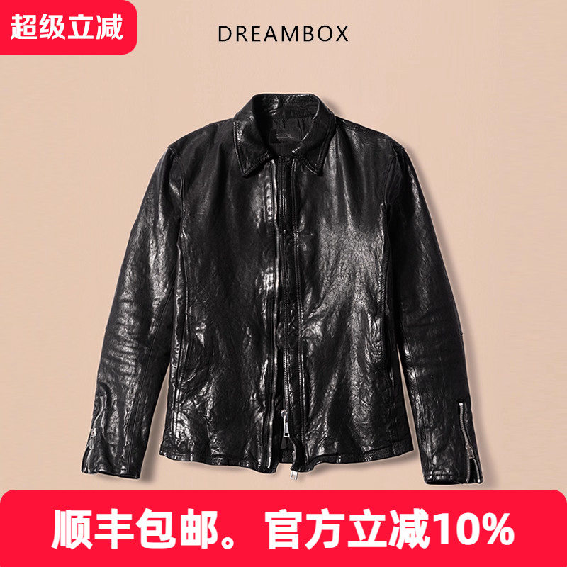 dreambox钧博男士外套美式翻领修身夹克马皮工装阿美咔叽机车皮衣