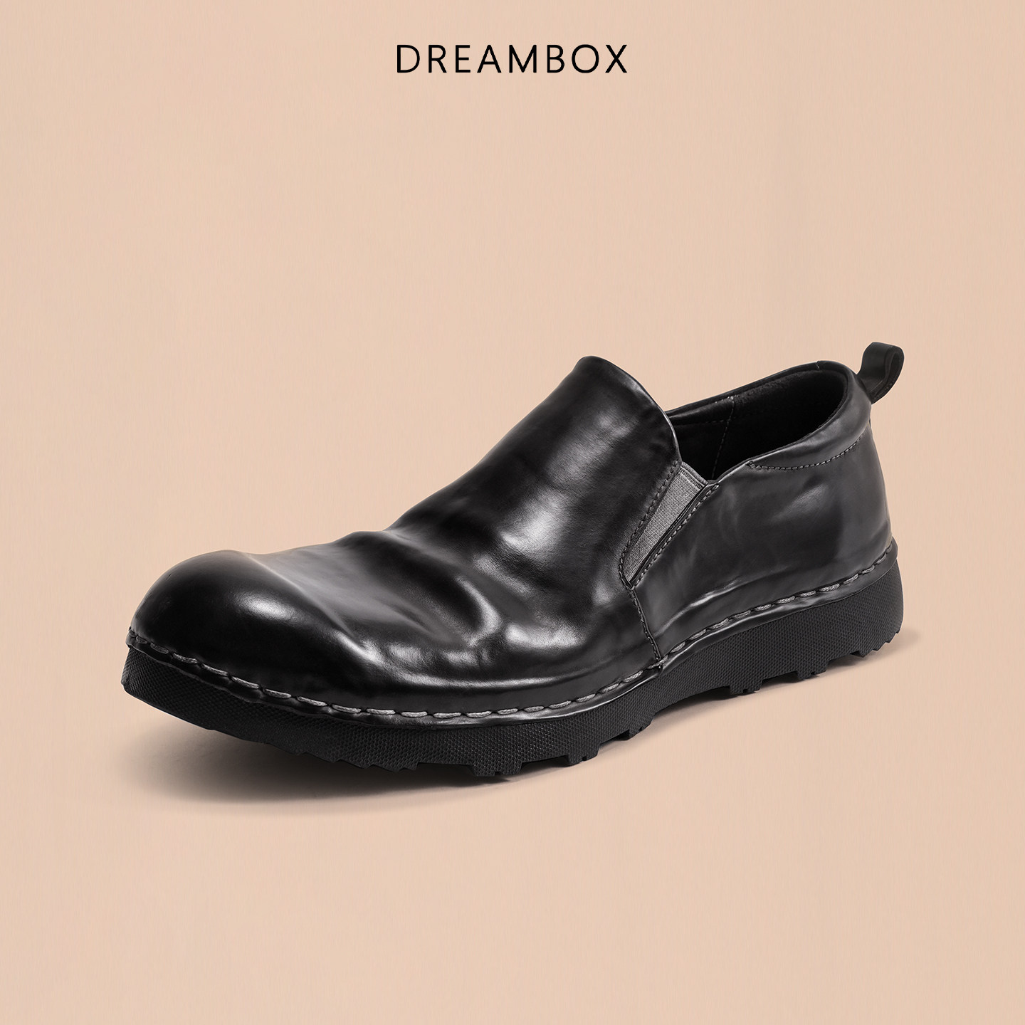 DREAMBOX钧博男鞋马臀皮一脚蹬舒适乐福鞋2026春夏透气懒人皮鞋