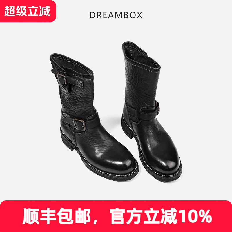 工程师靴马皮皮带扣女士长筒靴