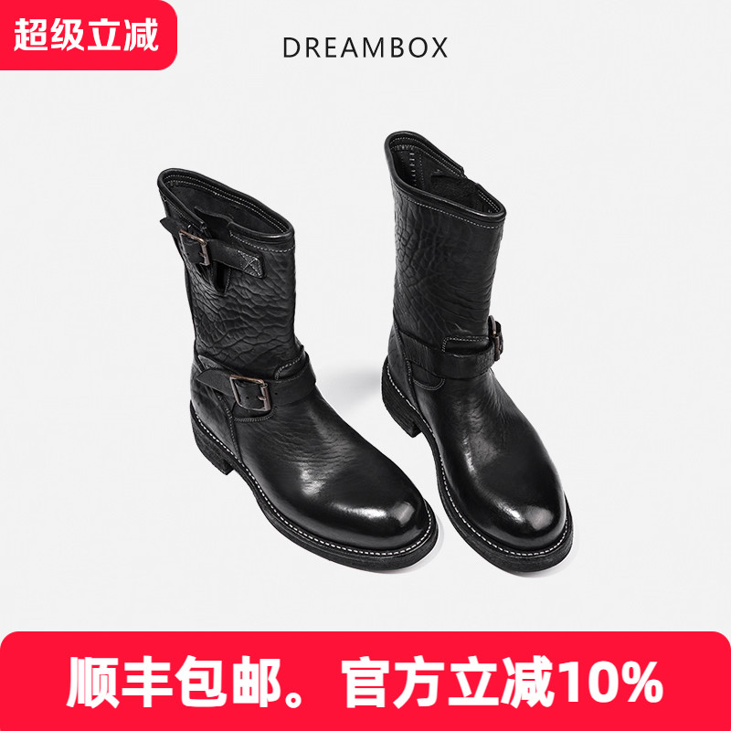 工程师靴马皮皮带扣女士长筒靴