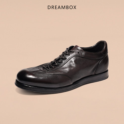 DREAMBOX钧博轻便透气马皮德训鞋纯手工英伦复古百搭男士阿甘鞋
