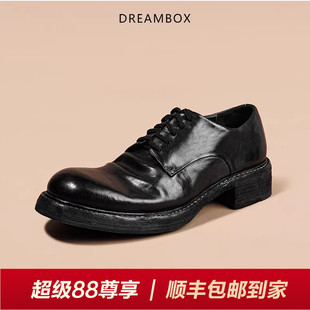 DREAMBOX钧博男鞋高档马皮休闲皮鞋水洗做旧复古手工固特异德比鞋