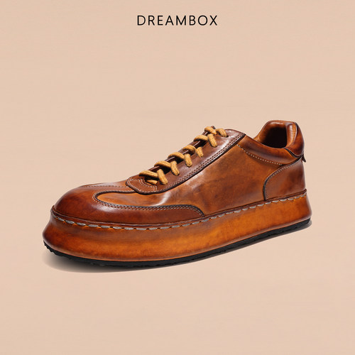 DREAMBOX钧博男鞋2025新款男士休闲板鞋马皮复古纯手工厚底德训鞋