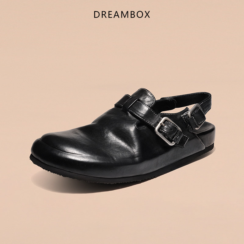 DREAMBOX钧博一脚蹬懒人包头拖凉鞋马皮夏季透气外穿男士勃肯鞋