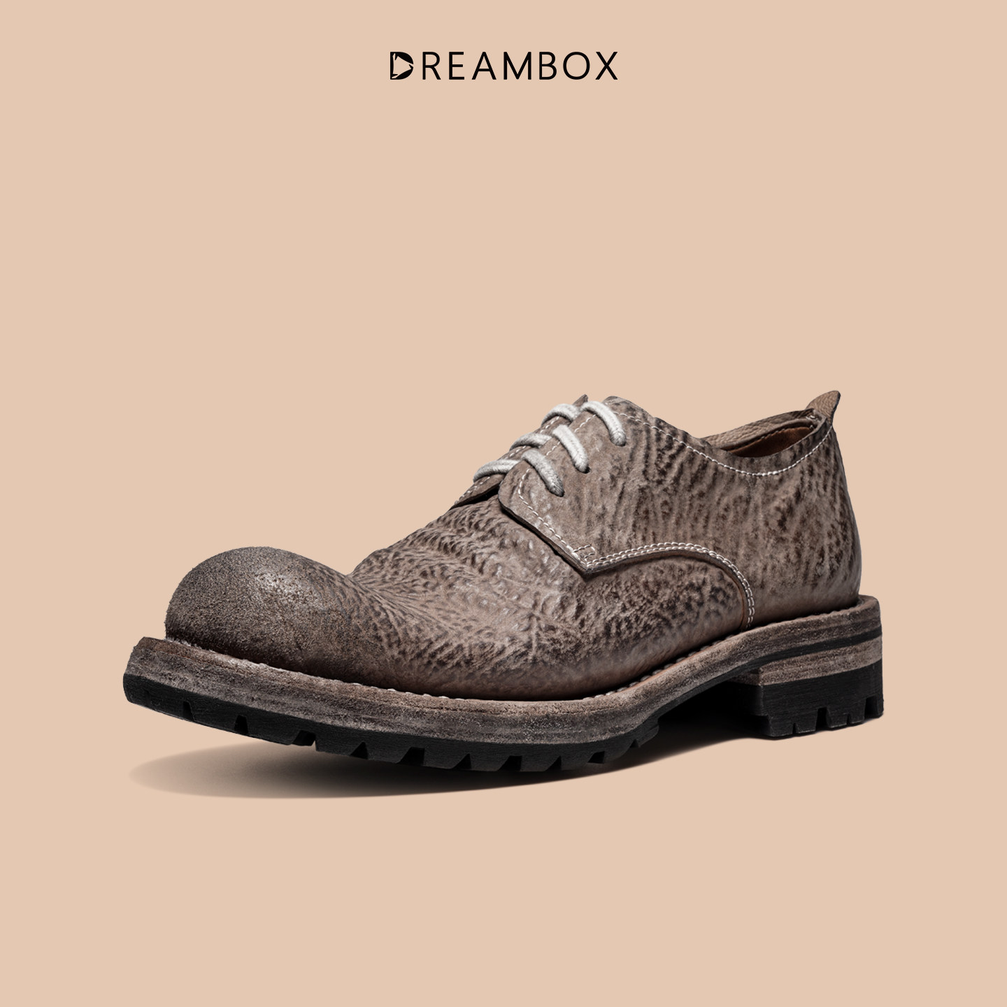 DREAMBOX钧博vibram复古做旧大头皮鞋缩纹马臀皮英伦风男士鞋子潮