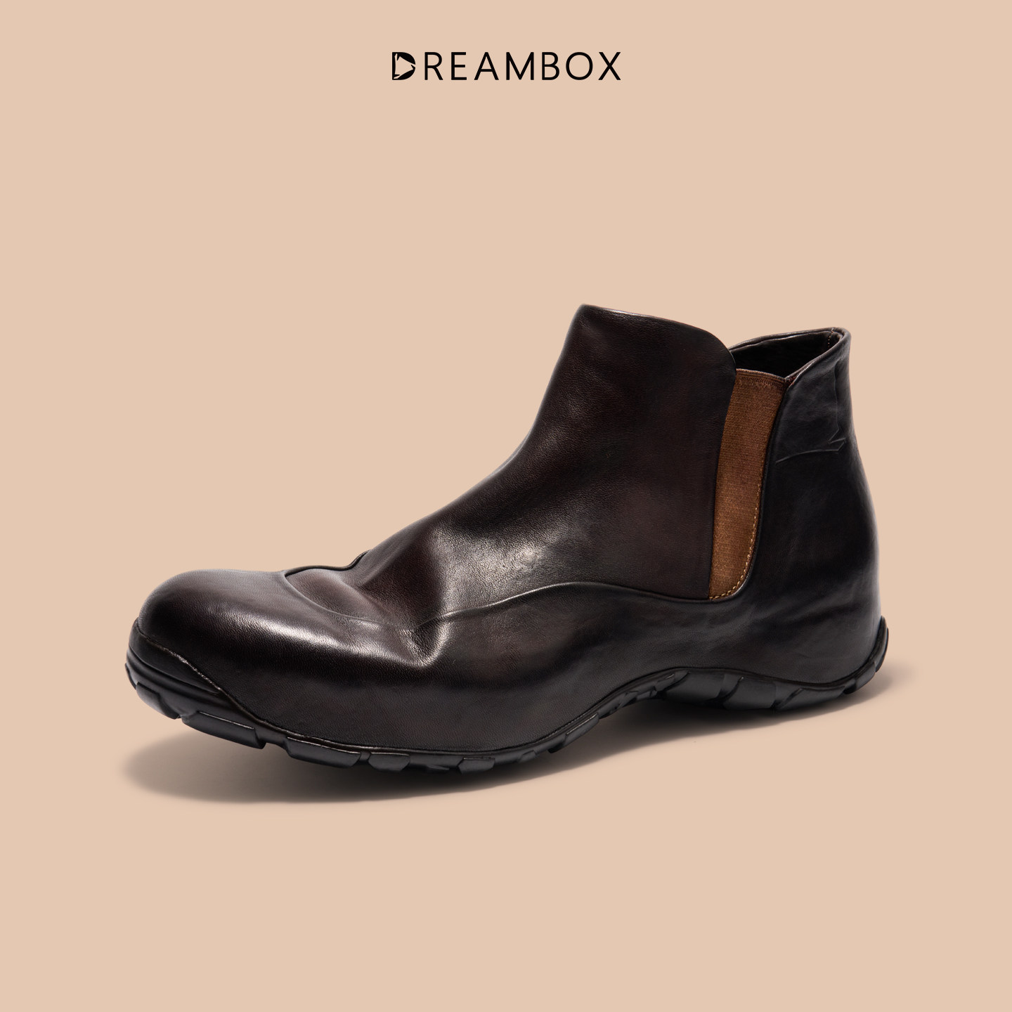 DREAMBOX钧博vibram复古风马皮切尔西靴男士秋冬防滑耐磨套筒短靴