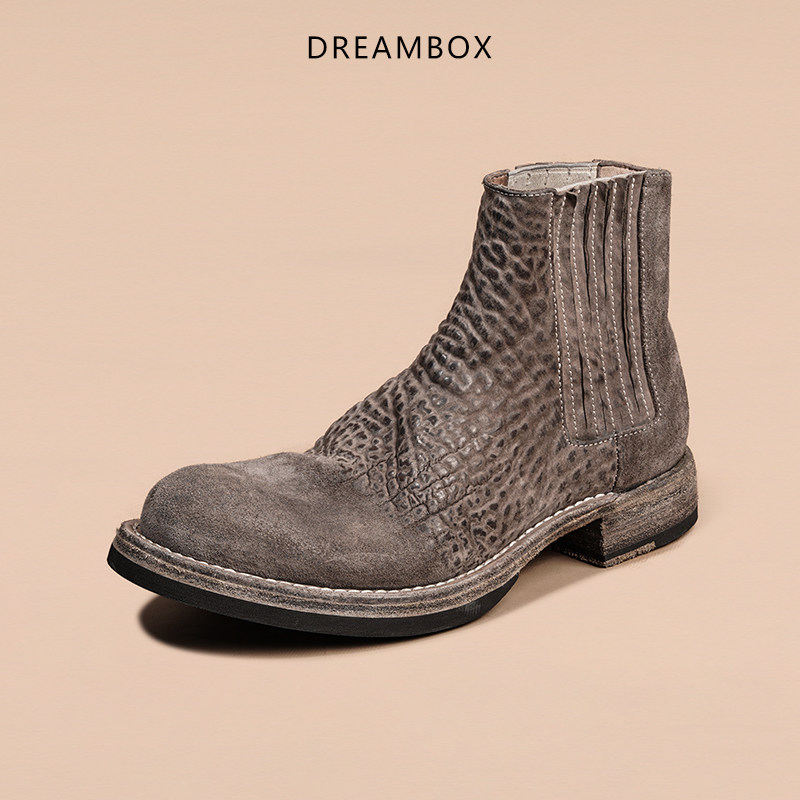DREAMBOX钧博vibram缩纹马臀皮男靴秋冬新款纯手工固特异切尔西靴