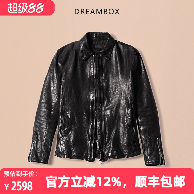 dreambox钧博男士外套美式翻领修身夹克马皮工装阿美咔叽机车皮衣