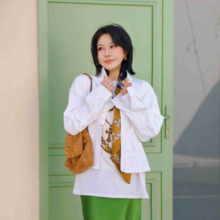 PENNYPENG 纯白极简系列全棉立领立体落肩松弛感短外套 云上旷野