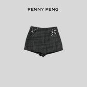 DF11149 黑灰色后中拉链重工亮片羊毛短裤 PENNYPENG 巴黎巡游