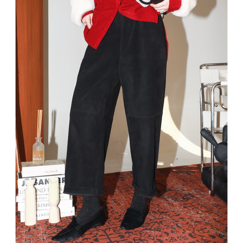 休闲百搭松紧腰弹力羊皮裤