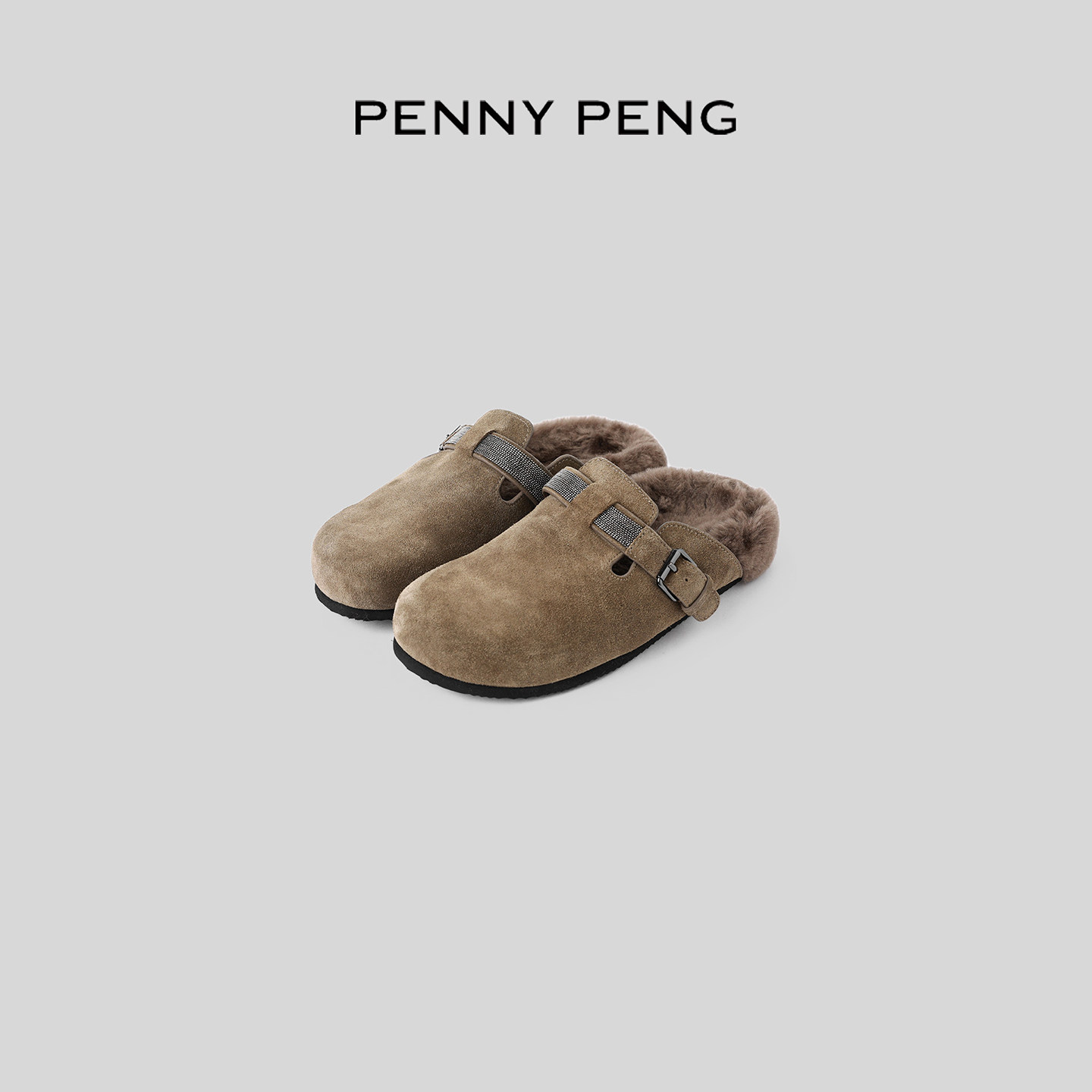PENNYPENG勃肯毛拖 轻奢平底百搭加绒保暖勃肯羊毛皮毛一体拖鞋