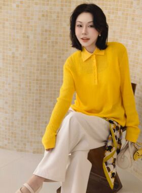 PENNYPENG 人间水蜜桃 法式polo领羊毛高级精致感天然肌理上衣