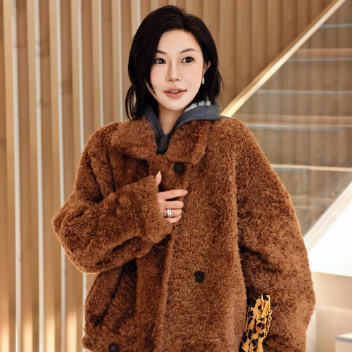 双面拉贡卷皮毛一体外套