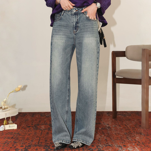 PENNYPENG 耀眼星河 黑标系列百搭优质长绒棉烫钻高腰直筒牛仔裤