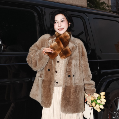 西班牙进口拉贡羊毛皮毛一体外套