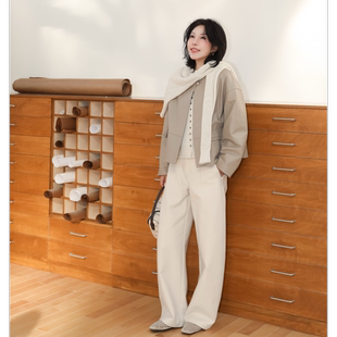 黑标系列松弛感百搭后腰半松紧休闲裤 PENNYPENG 象牙白弯刀裤