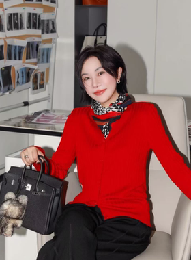 PENNYPENG致敬经典V领坑条开衫秋季老钱风修身针织衫女DG09010