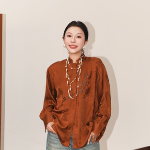 PENNYPENG 人间烟火 优雅100%桑蚕丝桑波缎真丝晕染暗纹提花衬衫