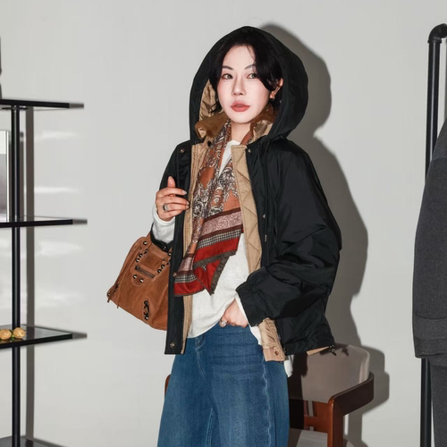 双面穿撞色保暖轻盈棉服外套