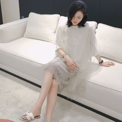 气质真丝拼接蕾丝半裙