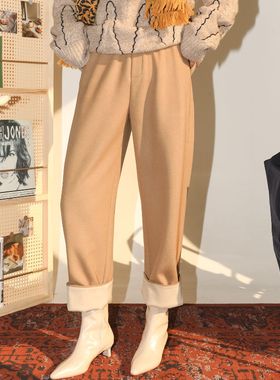 PENNYPENG 人生底色 冬季新款柔软亲肤羊绒松紧腰休闲舒适九分裤