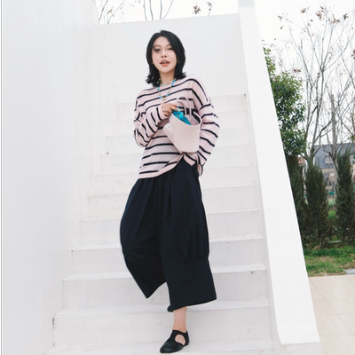 PENNYPENG 随行不羁 黑标系列深邃藏青色松紧腰羊毛九分裤