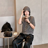 细闪圆领针织衫 PENNYPENG月落星沉 黑标系列100山羊绒短袖 DG07190