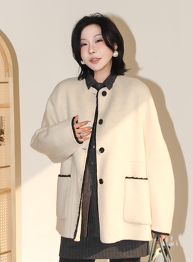 PENNYPENG 初雪 冬季新款蓬松柔软法式时髦文艺羊绒羊毛圆领外套
