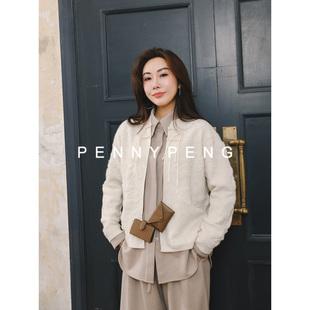 PENNYPENG 独白 白色宽松新中式盘扣小立领羊绒开衫外套 DT04096